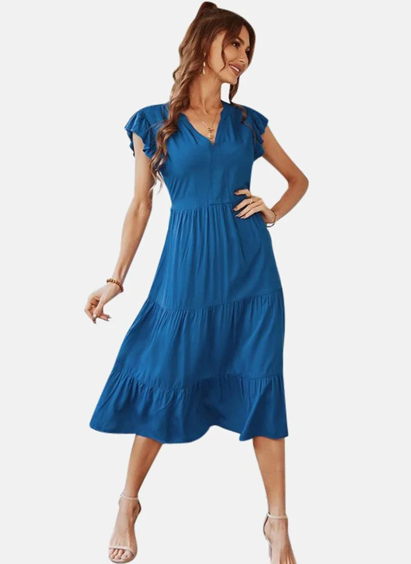 يونيكي Blue Solid A-Line Midi Dress