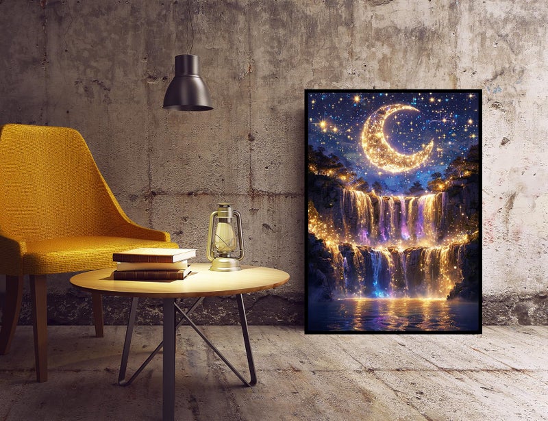 KINPLUB 5D Diamond Painting Kits for Adults Beginners, Moonlight Waterfall Diamond Art Kits for Adults, DIY Full Drill Round Moon Landscape Diamond Dots, Home Wall Decor 12x16 Inch - Image 4