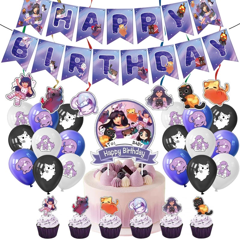 Jlemon 91 pcs Cat Game Birthday Party Supplies Plushies Cat Theme Birthday Party Supplies Set with Tablecloth,Plates,Napkins, Banner, Balloons Hanging Swirls Cake Cupcake Toppers party sets - Image 2