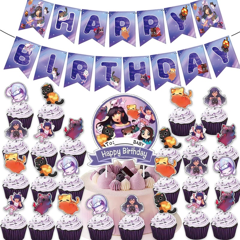 Jlemon 91 pcs Cat Game Birthday Party Supplies Plushies Cat Theme Birthday Party Supplies Set with Tablecloth,Plates,Napkins, Banner, Balloons Hanging Swirls Cake Cupcake Toppers party sets - Image 4