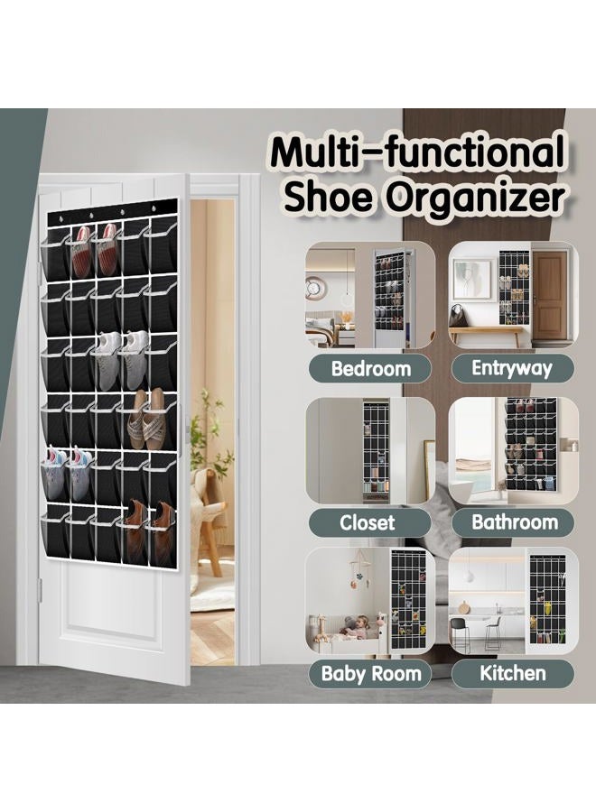 Kotkn Over the Door Shoe Organizer with 30 Breathable Mesh Pockets - Large Capacity Closet Storage for Men & Women, Hanging Shoe Rack Organizer (2PC-Black) - Image 5