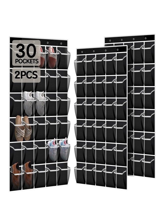 Kotkn Over the Door Shoe Organizer with 30 Breathable Mesh Pockets - Large Capacity Closet Storage for Men & Women, Hanging Shoe Rack Organizer (2PC-Black) - Image 1