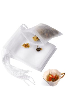 Disposable Drawstring Tea Filter Bags, Safe Natural Unbleached Paper Seal Tea Infuser Drawstring Empty Bag, Empty Bag for Loose Leaf Tea, Coffee, Herb, Spice (100Pcs 3.19 x 3.94 inch )