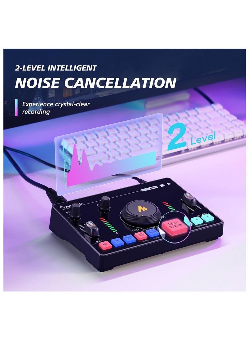 MAONO Streaming Audio Mixer Audio Interface with Pro-preamp Bluetooth Built-in Battery Noise Cancellation 48V Phantom Power for Live Streaming Podcast Recording Gaming AMC2 NEO