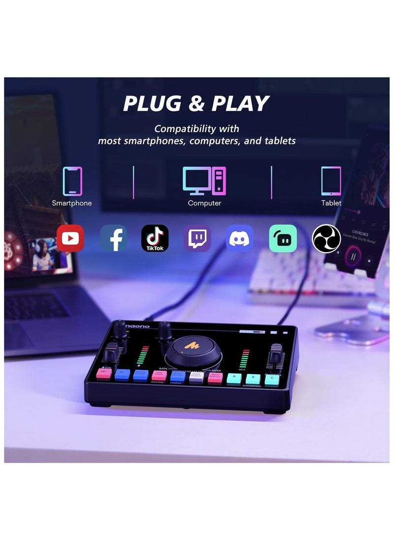 MAONO Streaming Audio Mixer Audio Interface with Pro-preamp Bluetooth Built-in Battery Noise Cancellation 48V Phantom Power for Live Streaming Podcast Recording Gaming AMC2 NEO