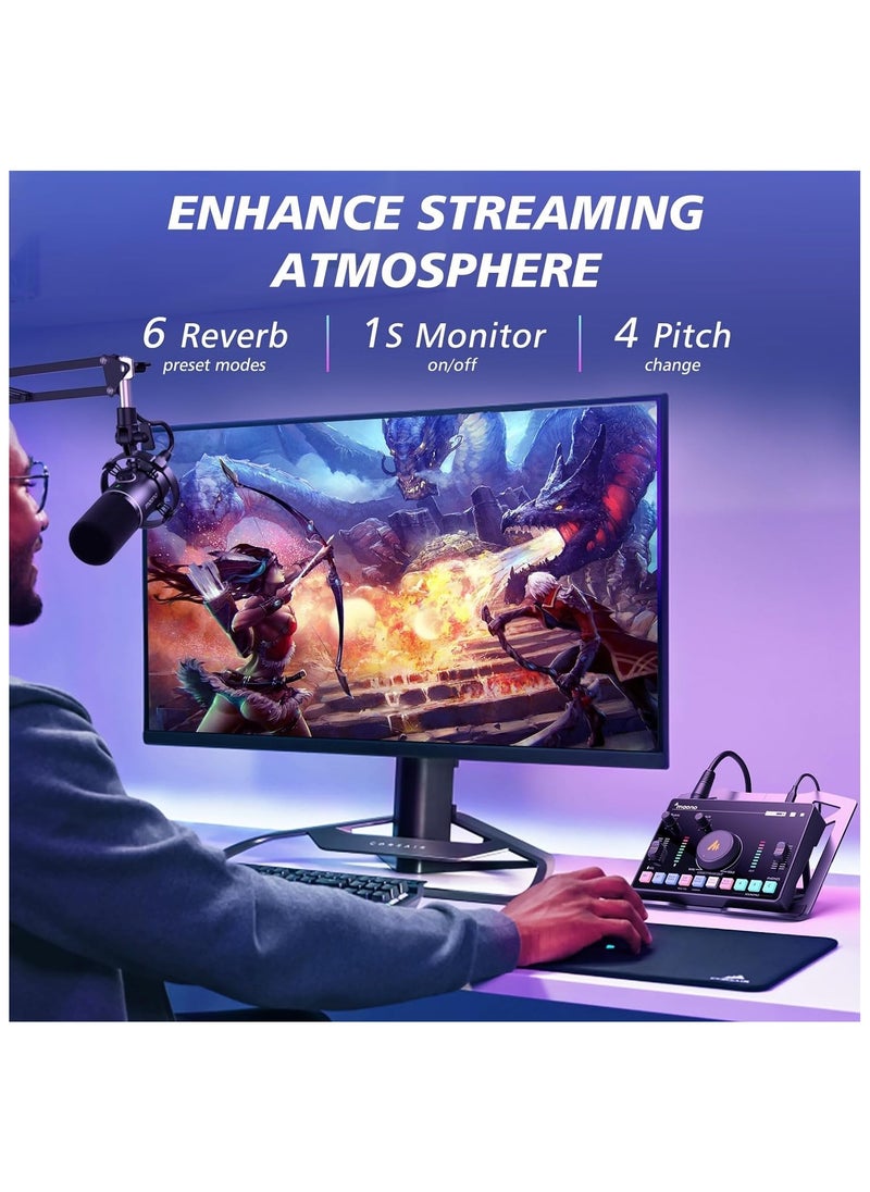 MAONO Streaming Audio Mixer Audio Interface with Pro-preamp Bluetooth Built-in Battery Noise Cancellation 48V Phantom Power for Live Streaming Podcast Recording Gaming AMC2 NEO