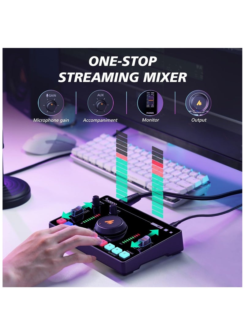 MAONO Streaming Audio Mixer Audio Interface with Pro-preamp Bluetooth Built-in Battery Noise Cancellation 48V Phantom Power for Live Streaming Podcast Recording Gaming AMC2 NEO