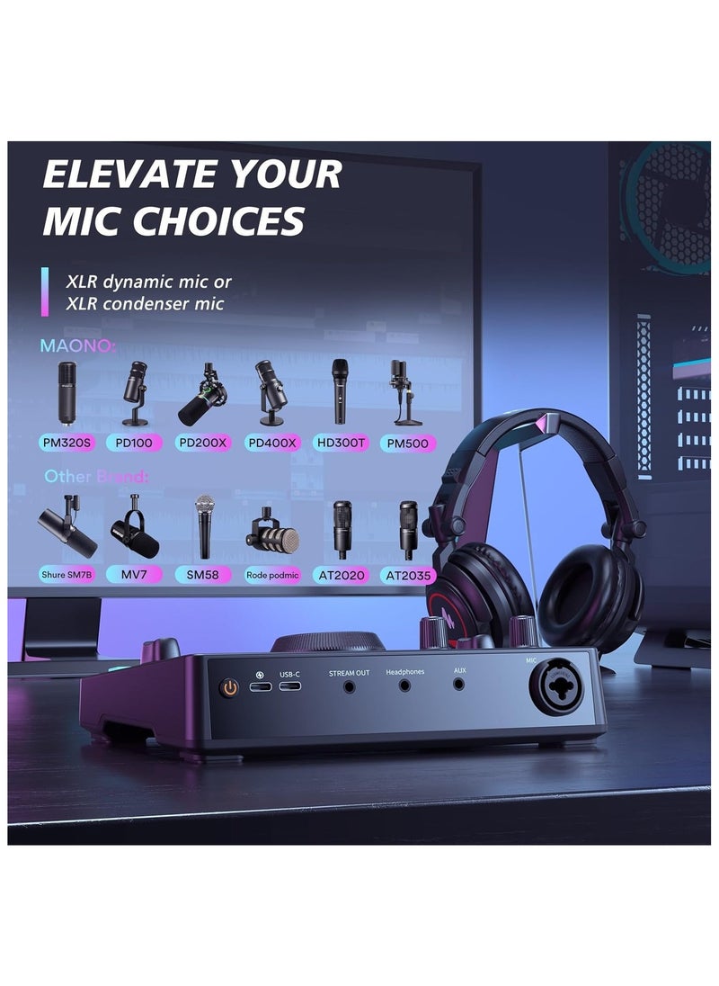 MAONO Streaming Audio Mixer Audio Interface with Pro-preamp Bluetooth Built-in Battery Noise Cancellation 48V Phantom Power for Live Streaming Podcast Recording Gaming AMC2 NEO