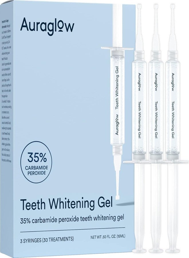 Auraglow 35% Teeth Whitening Gel Syringe Refill Pack, 35% Carbamide Peroxide, 30 Whitening Treatments, (3) 5mL Whitening Gel Syringes, Sensitive Teeth Whitening - Image 1