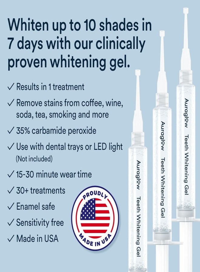 Auraglow 35% Teeth Whitening Gel Syringe Refill Pack, 35% Carbamide Peroxide, 30 Whitening Treatments, (3) 5mL Whitening Gel Syringes, Sensitive Teeth Whitening - Image 2