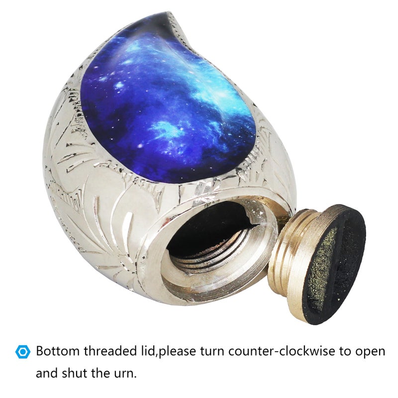 M MEILINXU Small Urns for Human Ashes Keepsake, Mini Urn for Ashes Adult Male & Female, Teardrop Cremation Container, Tear Drop Decorative - Blue Cosmic Galaxy, Brass Engraving Urn - Small Keepsake - Image 4