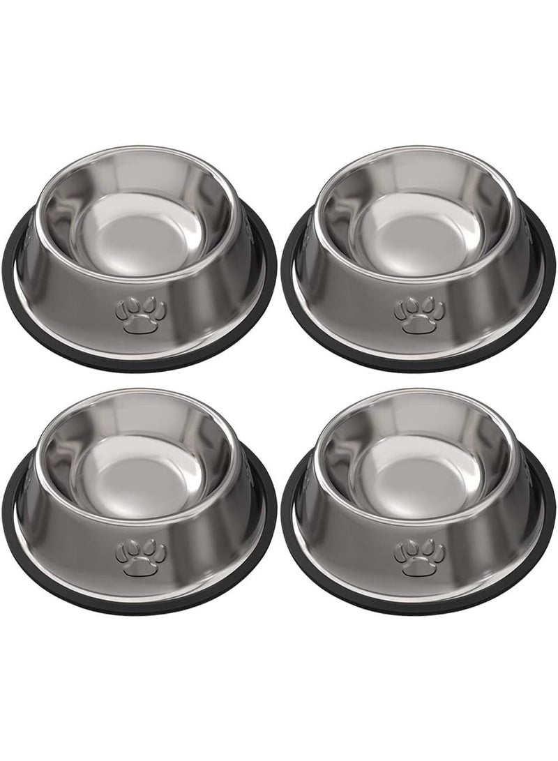 4-pack stainless steel dog bowls, puppy and kitten feeding bowls, 8 ounce pet bowls with removable rubber base, mini cat and dog feeders and water bowls - Image 1