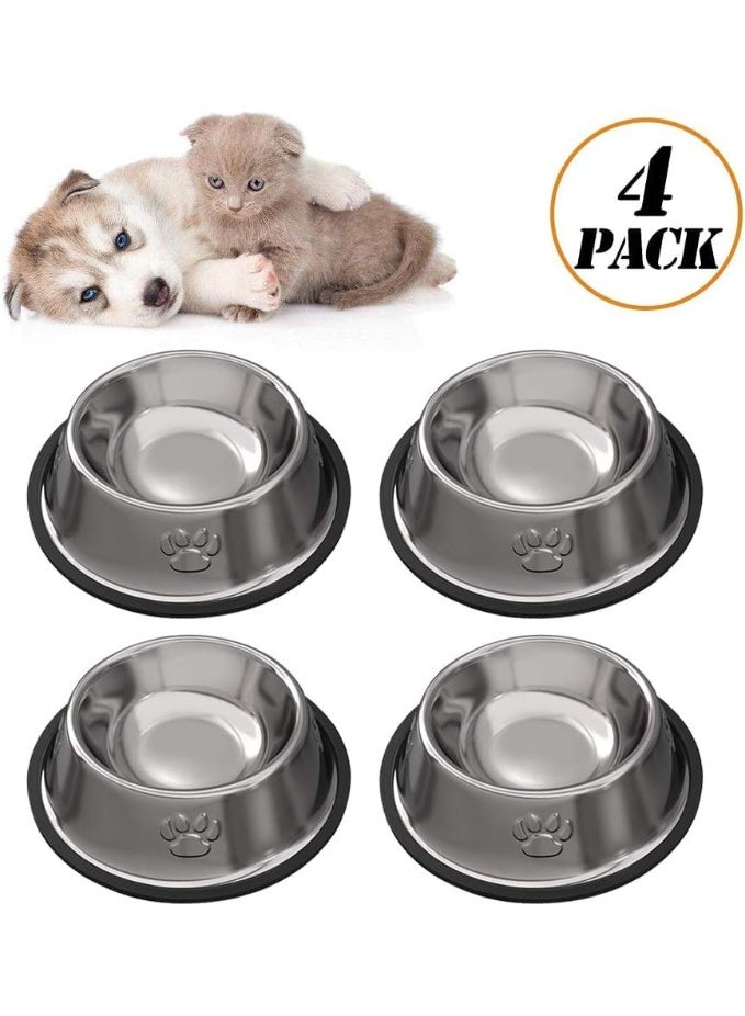 4-pack stainless steel dog bowls, puppy and kitten feeding bowls, 8 ounce pet bowls with removable rubber base, mini cat and dog feeders and water bowls - Image 4