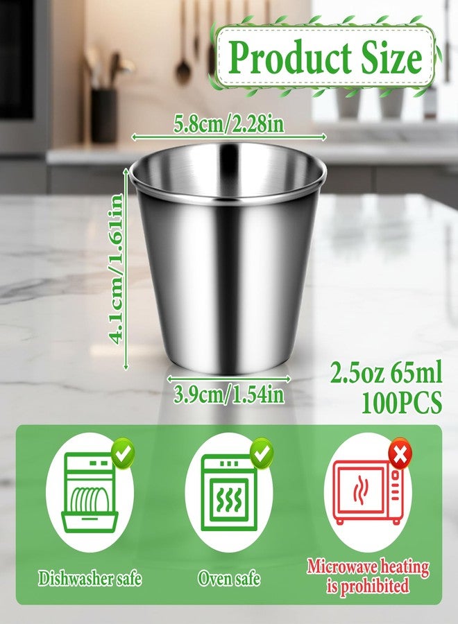 IANFAN 100Pcs 2.5oz Metal Ramekins Stainless Steel Sauce Cups Dipping Cups Bulk Small Sauce Container Reusable Round Dipping Bowls Condiment Cup for Dish Butter Kitchen Restaurant Party Dinner Cooking - Image 2