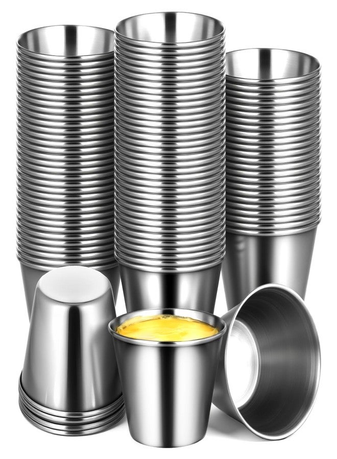 IANFAN 100Pcs 2.5oz Metal Ramekins Stainless Steel Sauce Cups Dipping Cups Bulk Small Sauce Container Reusable Round Dipping Bowls Condiment Cup for Dish Butter Kitchen Restaurant Party Dinner Cooking - Image 1