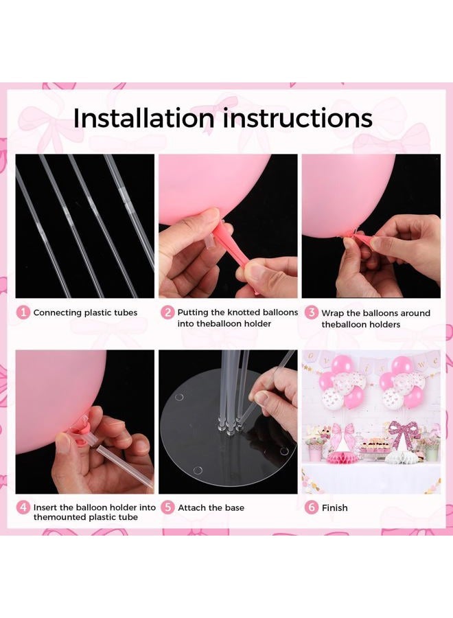 YLOLUL 6 Set Pink Bow Birthday Decoration for Table Baby Girl Shower Decorations Pink Bow Balloon Table Centerpiece with Balloons Stand Kit Honeycomb Centerpiece for Girls Birthday Wedding Party Supply - Image 4