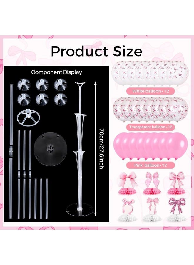 YLOLUL 6 Set Pink Bow Birthday Decoration for Table Baby Girl Shower Decorations Pink Bow Balloon Table Centerpiece with Balloons Stand Kit Honeycomb Centerpiece for Girls Birthday Wedding Party Supply - Image 2