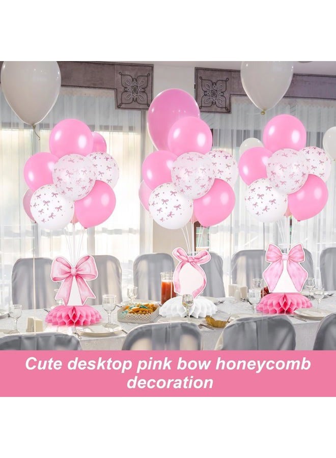 YLOLUL 6 Set Pink Bow Birthday Decoration for Table Baby Girl Shower Decorations Pink Bow Balloon Table Centerpiece with Balloons Stand Kit Honeycomb Centerpiece for Girls Birthday Wedding Party Supply - Image 5