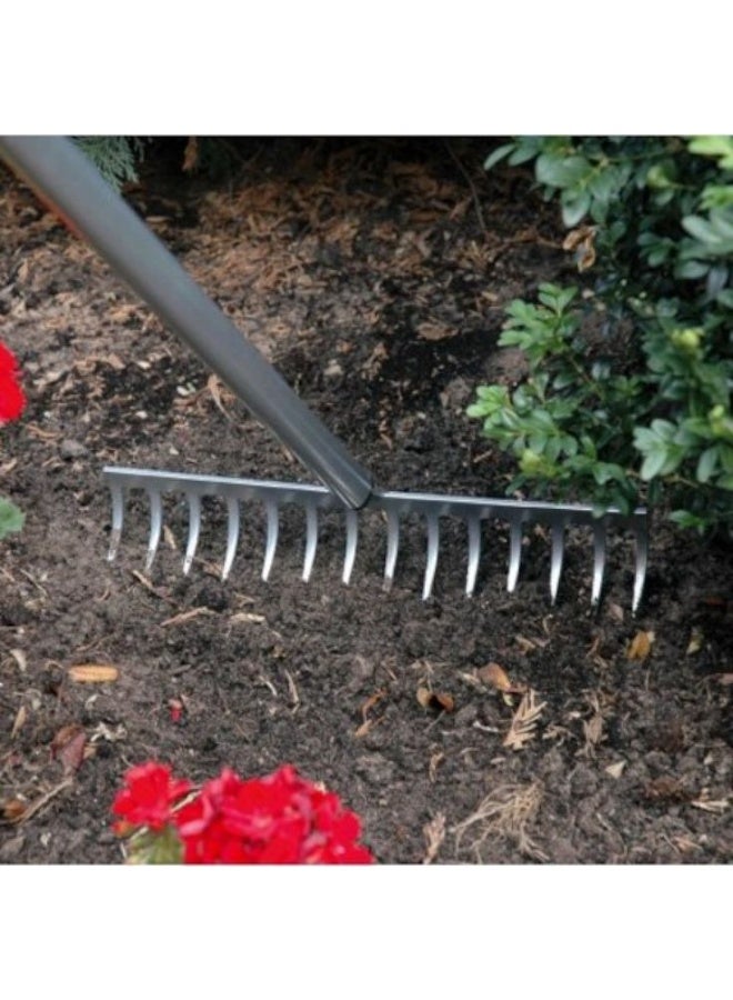 Garden Rake with Steel  Handle, 16-Tooth Steel Head - Image 1