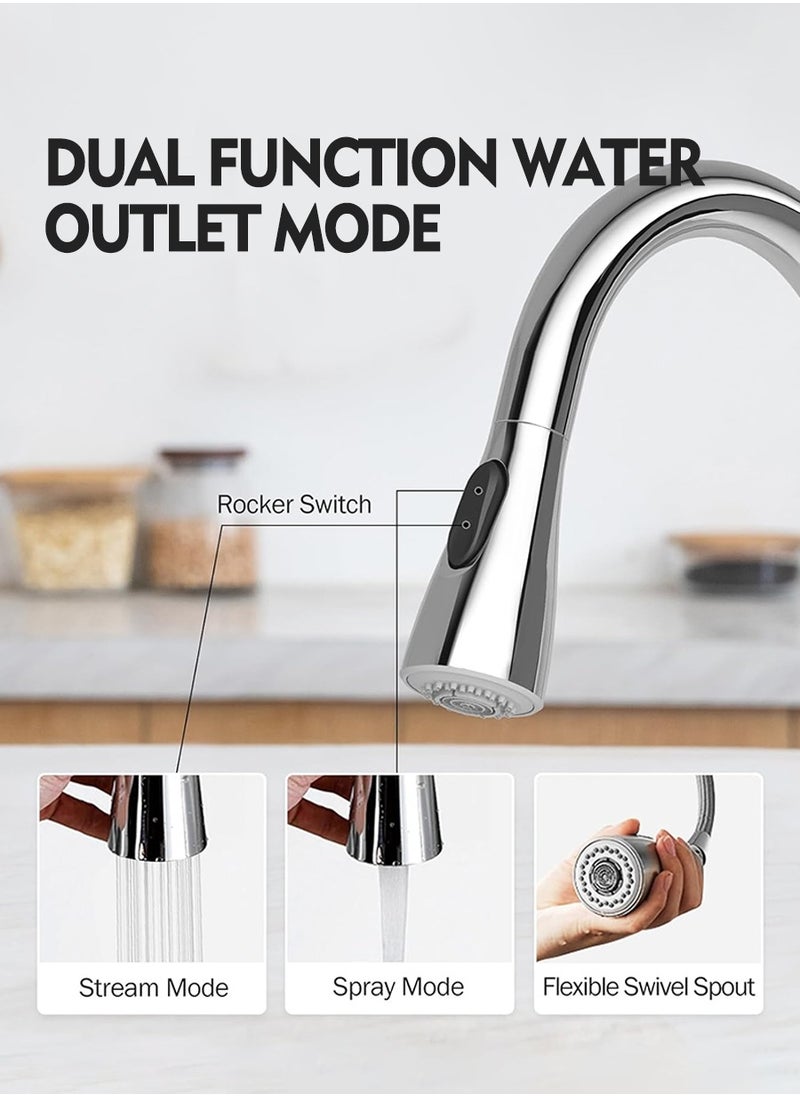 Beirui - Stainless Steel Pull Out Faucet, Kitchen Faucet with Pull Down Sprayer, Kitchen Sink Hot and Cold Water Faucet, Kitchen Faucet with Pull Down Brush, 2 Water Patterns, Single Handle High Arc Sink Faucet, 360 Degree Swivel, for Hot Water, Cold Water - Image 1