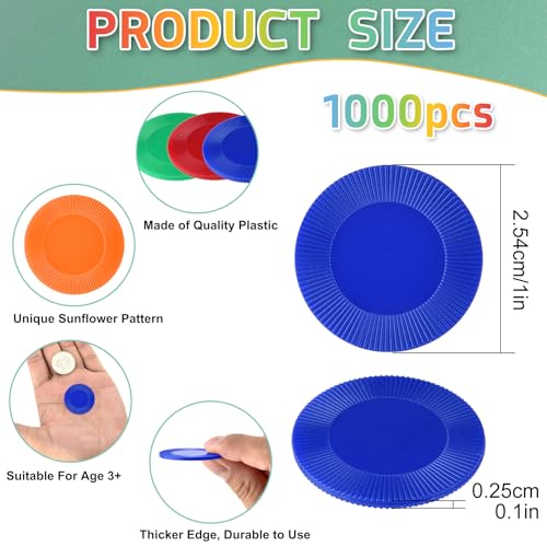 Coopay 1000 Pieces 10 Colors Plastic Poker Chips 1 Inch Bingo Chips Bulk Learning Counters Disks Poker Card Game Counting Markers for Math Practice Game Tokens and Teaching Rewards 25 mm - Image 5