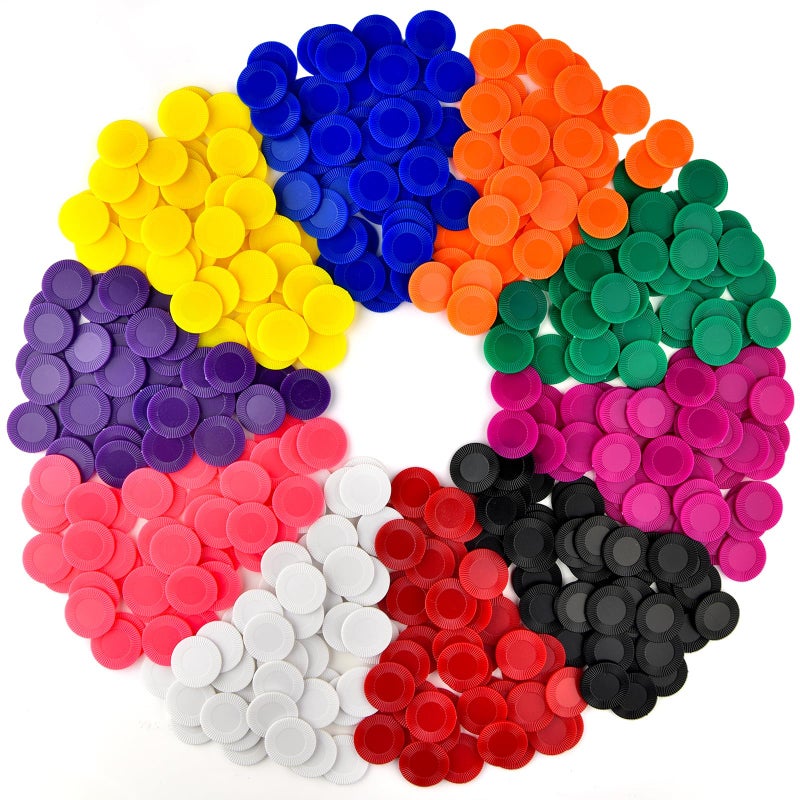 Coopay 1000 Pieces 10 Colors Plastic Poker Chips 1 Inch Bingo Chips Bulk Learning Counters Disks Poker Card Game Counting Markers for Math Practice Game Tokens and Teaching Rewards 25 mm - Image 3