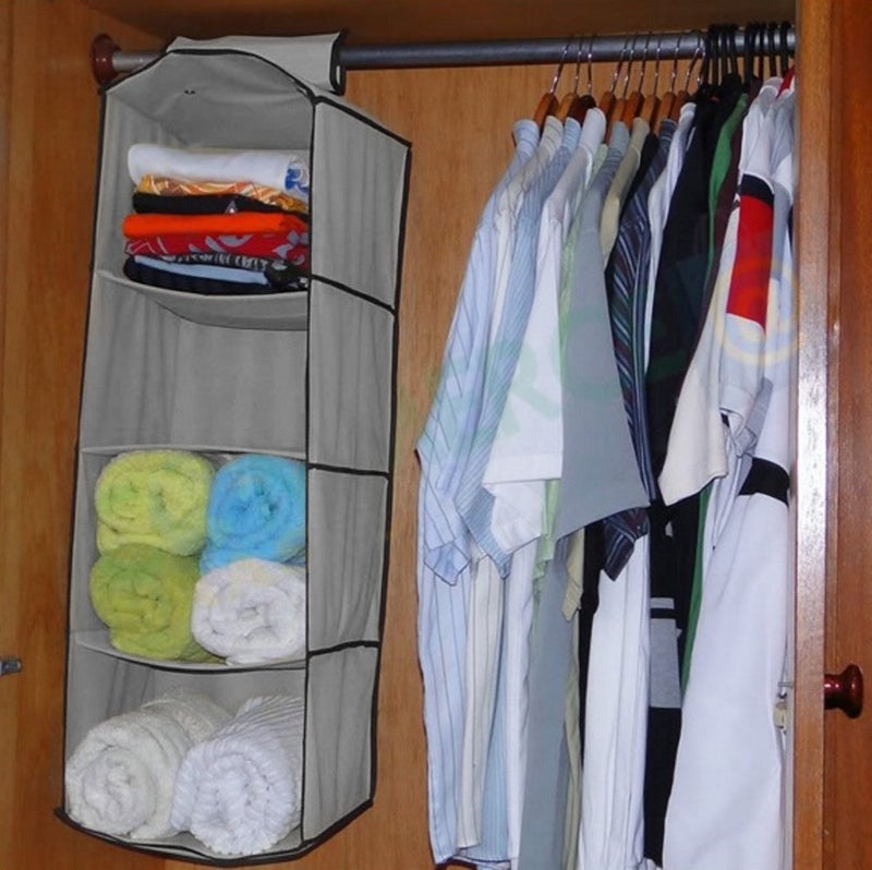 SONIQE Hanging 4 Shelf Wardrobe Organizer Clothes Hanging Organizer Wardrobe for Regular Garments Shoes Storage Cupboard Shelf Organizer Hanging Organizers for Clothes Hanging Storage MultiColour - Image 2