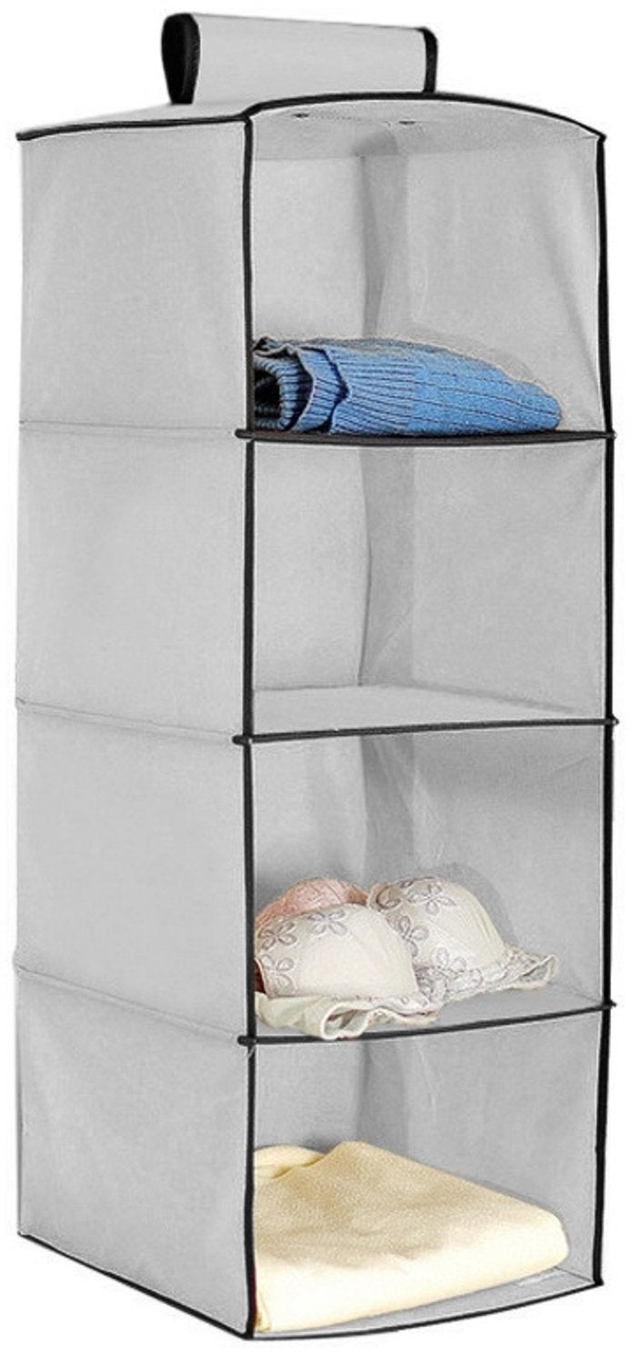 SONIQE Hanging 4 Shelf Wardrobe Organizer Clothes Hanging Organizer Wardrobe for Regular Garments Shoes Storage Cupboard Shelf Organizer Hanging Organizers for Clothes Hanging Storage MultiColour - Image 4