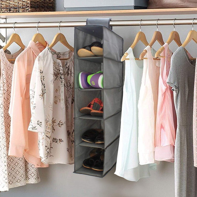 SONIQE Hanging 4 Shelf Wardrobe Organizer Clothes Hanging Organizer Wardrobe for Regular Garments Shoes Storage Cupboard Shelf Organizer Hanging Organizers for Clothes Hanging Storage MultiColour - Image 5