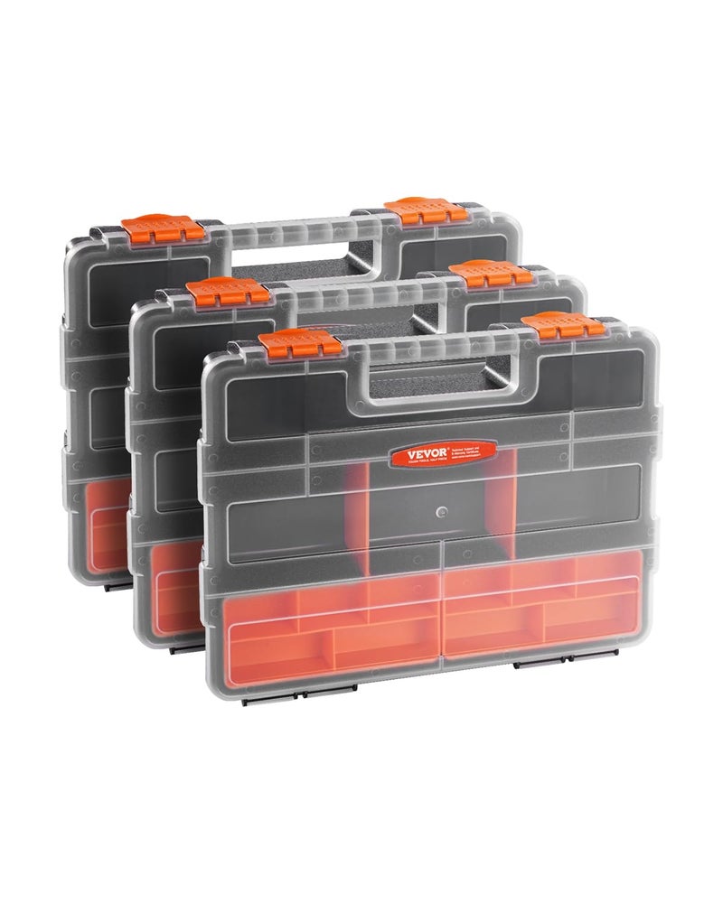 VEVOR 3-Pack Small Parts Organizer, 21 Compartments Tools Organizer Box with Removable Dividers, PP Hardware Storage Box with Safety Latch & Portable Handle for Nuts, Bolts, Screws, Nails - Image 1