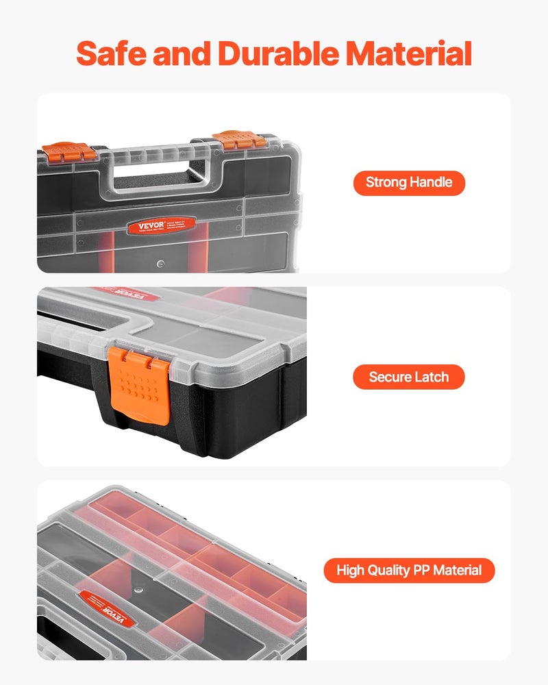 VEVOR 3-Pack Small Parts Organizer, 21 Compartments Tools Organizer Box with Removable Dividers, PP Hardware Storage Box with Safety Latch & Portable Handle for Nuts, Bolts, Screws, Nails - Image 5