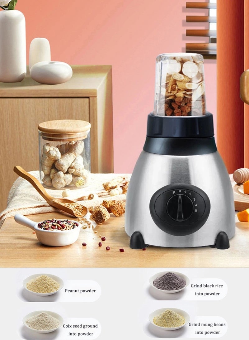 EzzySo خلاط كهربائي 2 في 1 وطاحونة توابل، وعاء سعة 1.5 لتر، 1 قطعة من مطاحن الطحن، شفرات من الفولاذ المقاوم للصدأ، 5 سرعات عالية القوة لصنع العصير - Image 3