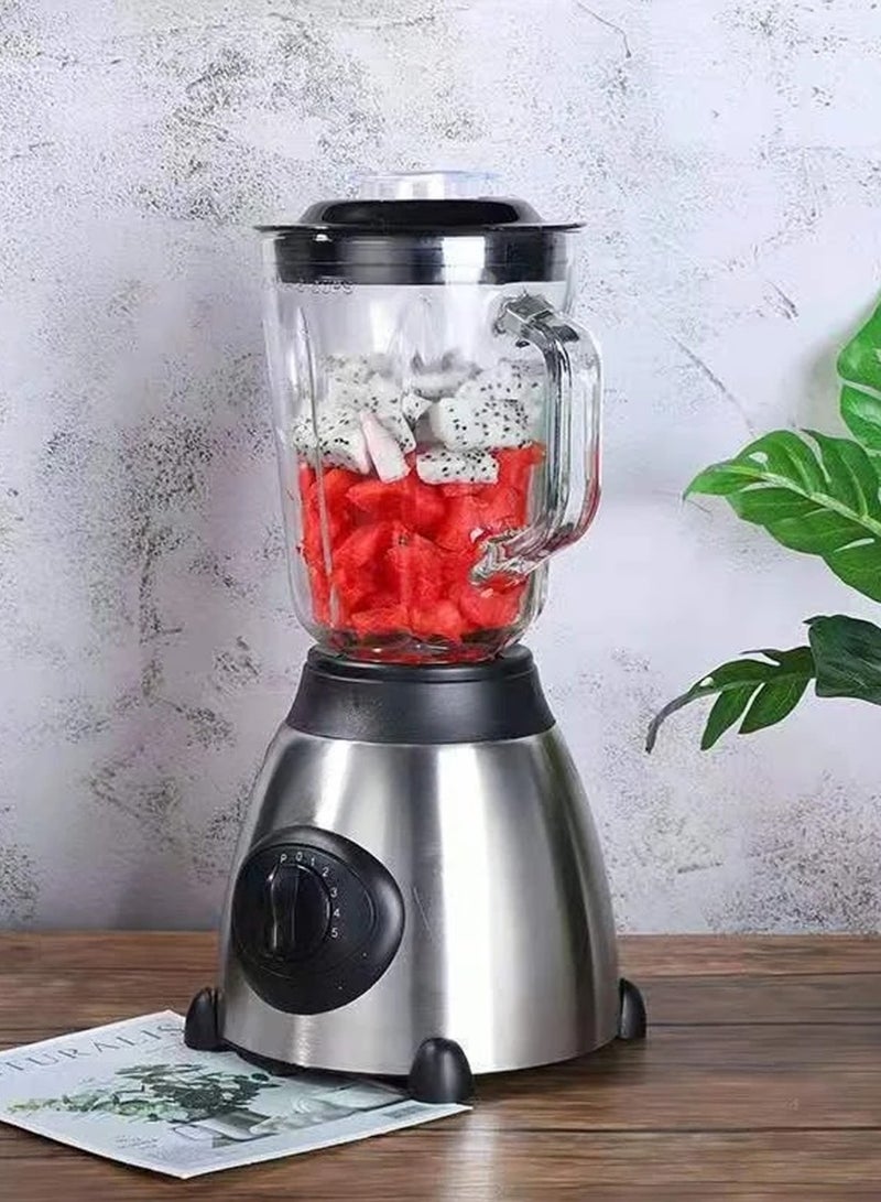 EzzySo خلاط كهربائي 2 في 1 وطاحونة توابل، وعاء سعة 1.5 لتر، 1 قطعة من مطاحن الطحن، شفرات من الفولاذ المقاوم للصدأ، 5 سرعات عالية القوة لصنع العصير - Image 2