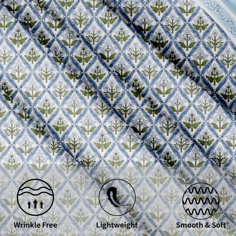 Anyako Blue and Green Tablecloth Round Tablecloth Boho Blue Flowers Table Cloth 60 Inch French Blue Block Print Table Cover Bohemian Tablecover Reusable Polyester for Kitchen Dining Home Outdoor Decor - Image 3