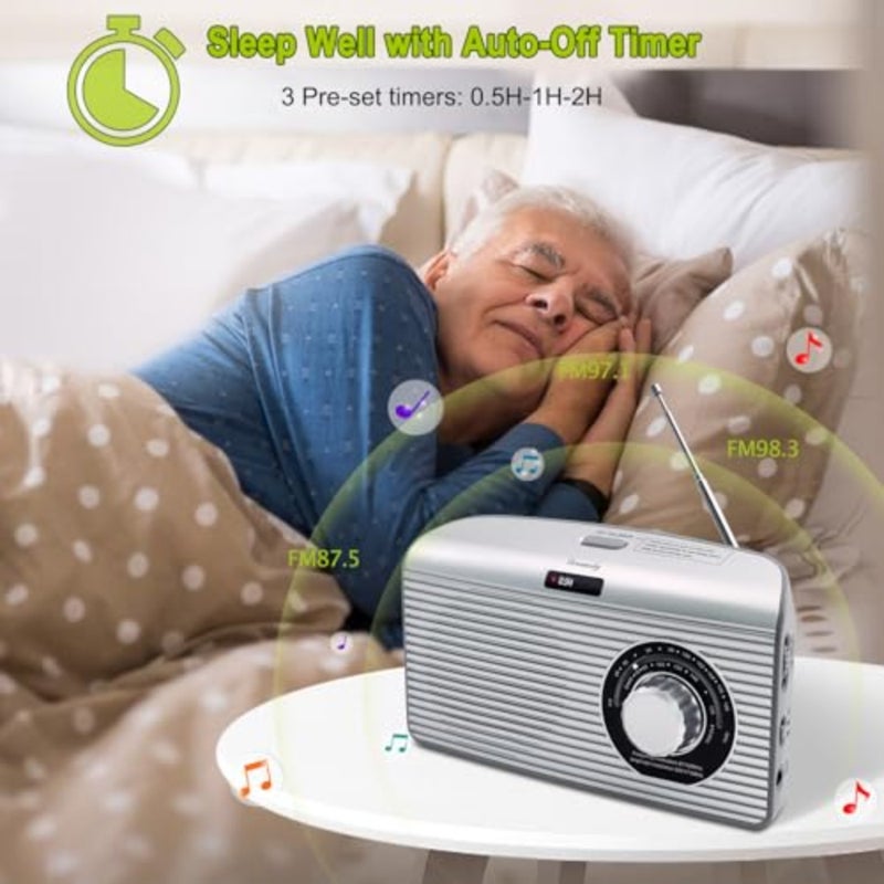 Bluetooth Speaker Radio Sleep Timer, Hi-Fi Clear Extra Loud Sound, Portable AM FM Radio with Strong Reception, Plug in Wall or Battery Operated for Home/Outdoor, Seniors Small Gift - Image 3
