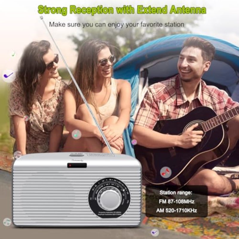 Bluetooth Speaker Radio Sleep Timer, Hi-Fi Clear Extra Loud Sound, Portable AM FM Radio with Strong Reception, Plug in Wall or Battery Operated for Home/Outdoor, Seniors Small Gift - Image 4