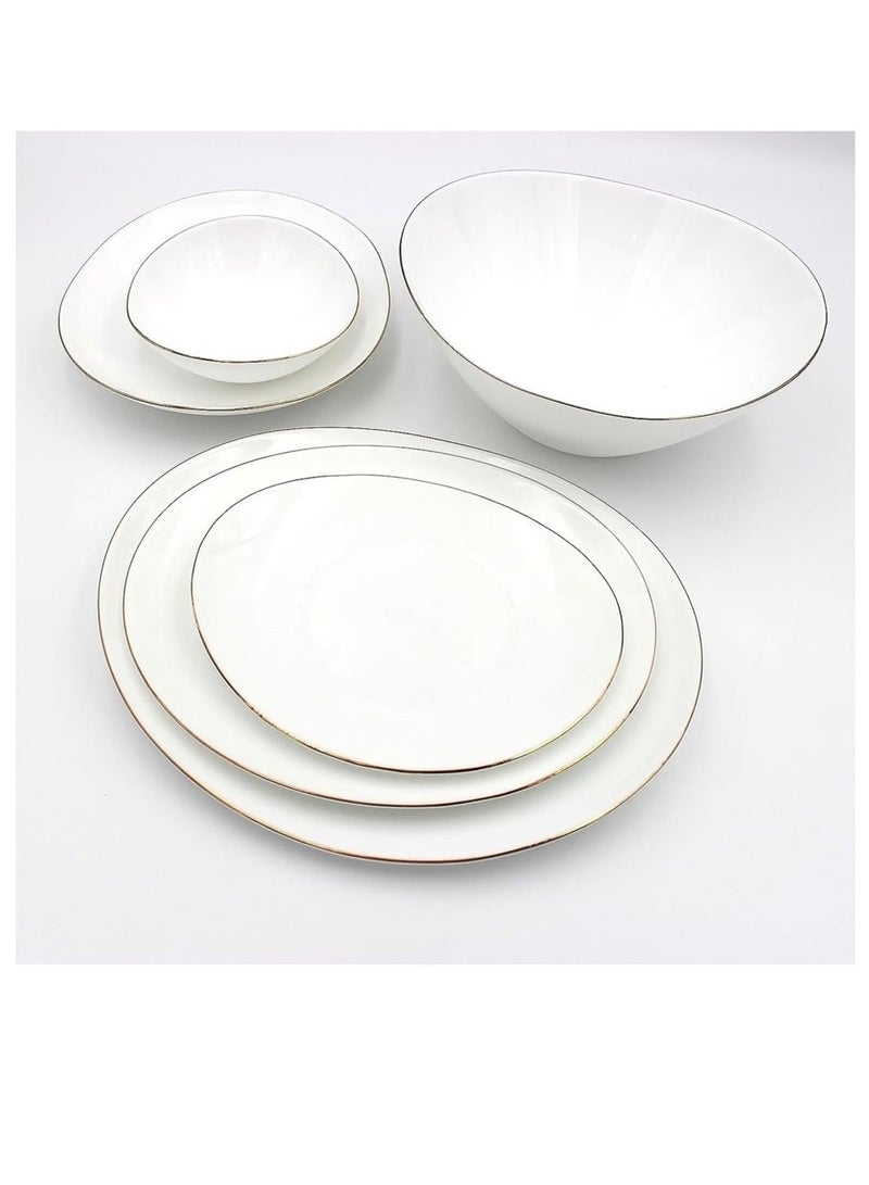 Houzi Houzi 26 Pcs Gold line Opal ware Dinner set 6 x dinner plate 6 x dessert plate 6 x bowl 6 x soup plate 1 x serving plate 1 x serving bowl  - Image 1