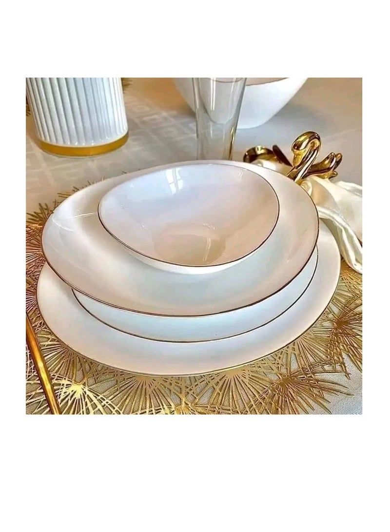 Houzi Houzi 26 Pcs Gold line Opal ware Dinner set 6 x dinner plate 6 x dessert plate 6 x bowl 6 x soup plate 1 x serving plate 1 x serving bowl  - Image 4