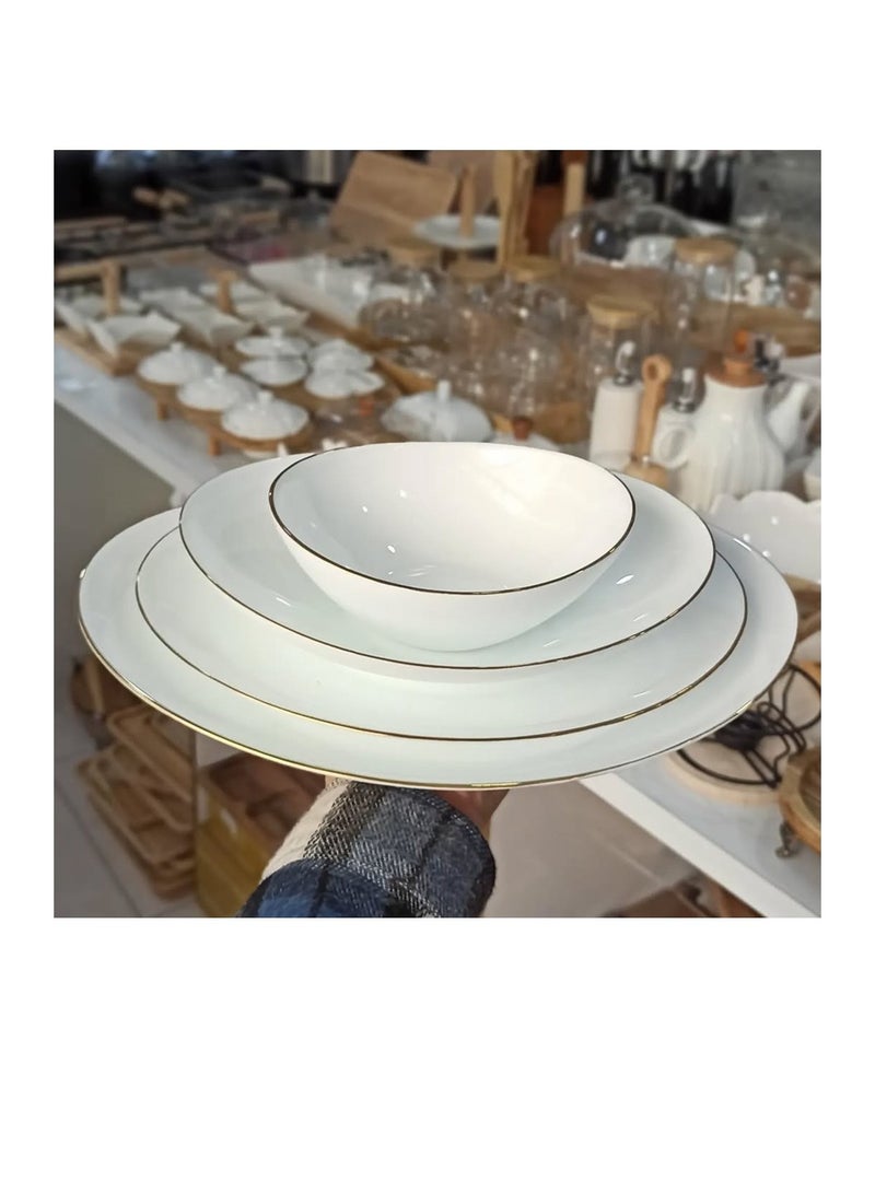 Houzi Houzi 26 Pcs Gold line Opal ware Dinner set 6 x dinner plate 6 x dessert plate 6 x bowl 6 x soup plate 1 x serving plate 1 x serving bowl  - Image 5