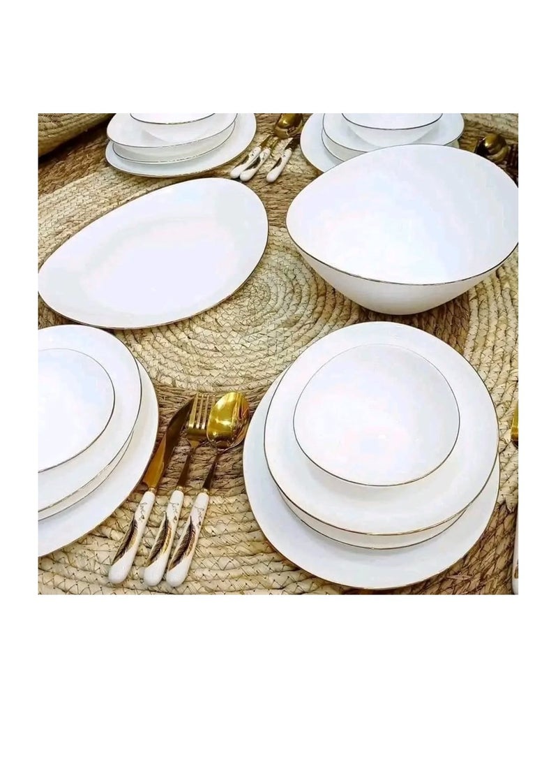 Houzi Houzi 26 Pcs Gold line Opal ware Dinner set 6 x dinner plate 6 x dessert plate 6 x bowl 6 x soup plate 1 x serving plate 1 x serving bowl  - Image 3