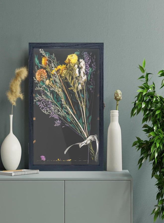 FramePro خزانة عرض FramePro مقاس 11x14 بوصة بأرفف قابلة للتعديل، لون أسود، صندوق عرض تذكاري من 4 طبقات للتعليق على الحائط، رف خشبي عميق لعرض التذكارات والصور والميداليات وديكورات حفلات الزفاف والمنزل - Image 3