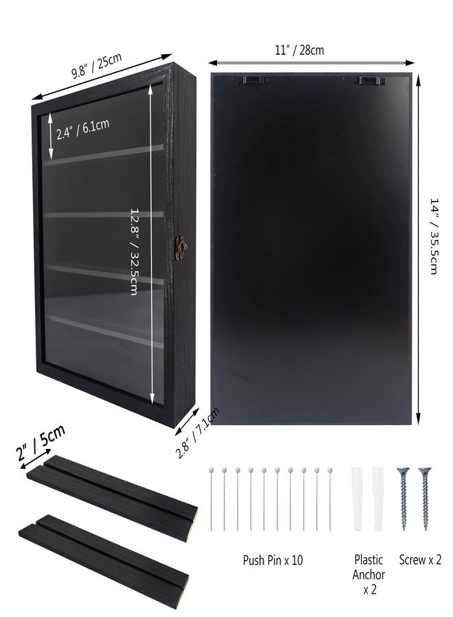 FramePro خزانة عرض FramePro مقاس 11x14 بوصة بأرفف قابلة للتعديل، لون أسود، صندوق عرض تذكاري من 4 طبقات للتعليق على الحائط، رف خشبي عميق لعرض التذكارات والصور والميداليات وديكورات حفلات الزفاف والمنزل - Image 4
