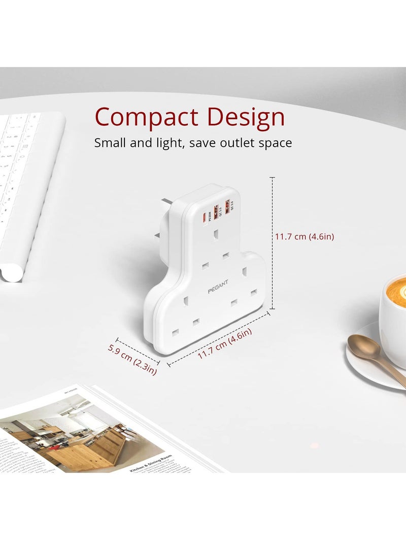 PEGANT - 3 Way Multi Plug Adapter Power Extension with 3 USB Ports, 1 Type C 20W - Image 1