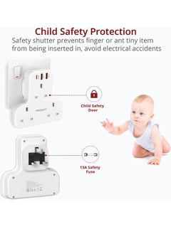 PEGANT 3 Way Multi Plug Adapter Power Extension with 3 USB Ports, 1 Type C 20W  - Image 5