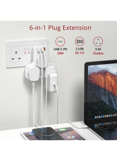 PEGANT 3 Way Multi Plug Adapter Power Extension with 3 USB Ports, 1 Type C 20W  - Image 2