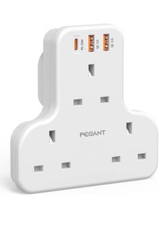 PEGANT 3 Way Multi Plug Adapter Power Extension with 3 USB Ports, 1 Type C 20W  - Image 1