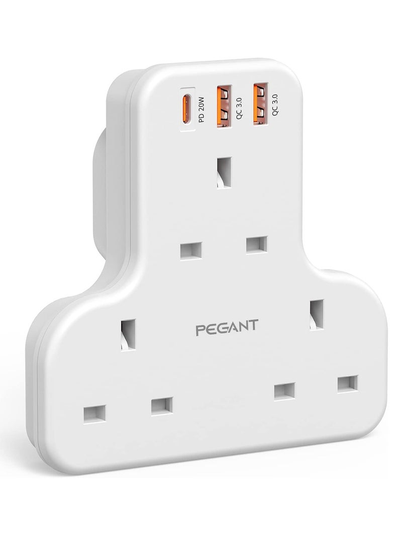 PEGANT - 3 Way Multi Plug Adapter Power Extension with 3 USB Ports, 1 Type C 20W - Image 1