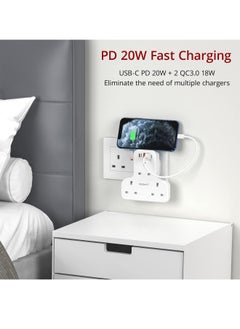 PEGANT 3 Way Multi Plug Adapter Power Extension with 3 USB Ports, 1 Type C 20W  - Image 3