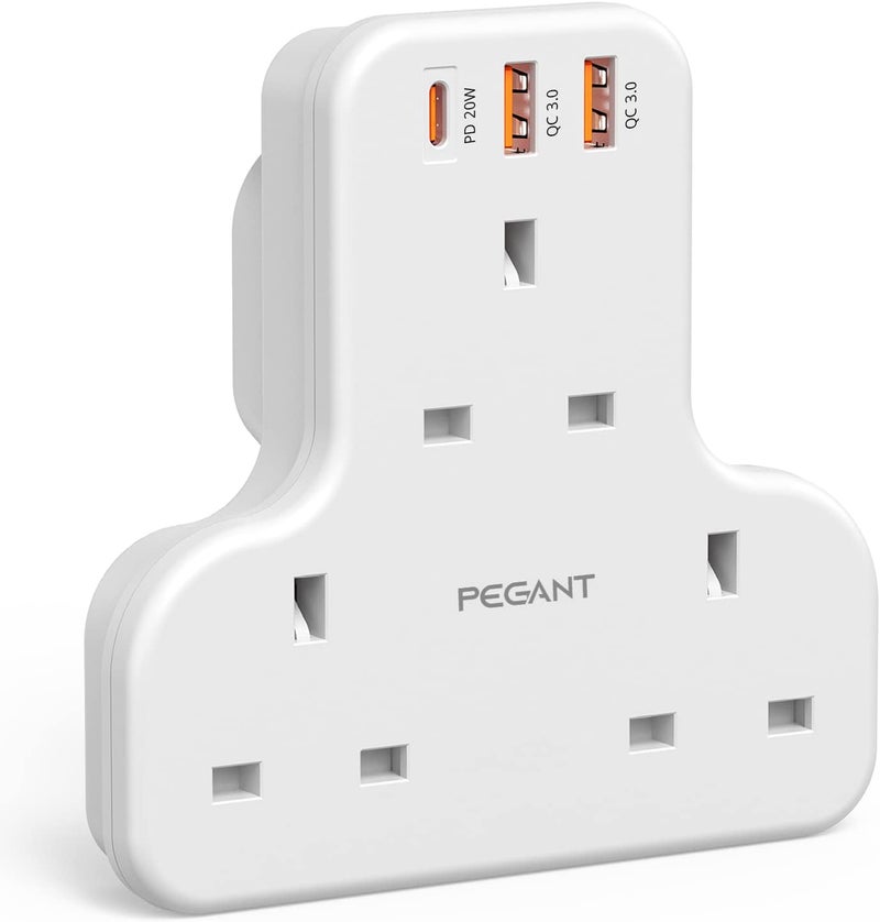 PEGANT Multi Plug Extension Power Adapter with USB-C Fast Charging - Image 1