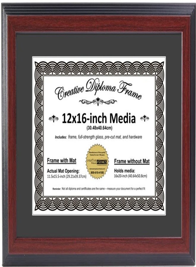 Creative Picture Frames 12x16 Majestic Mahogany Diploma Frame with Black Mat including Glass | Frame Holds 16x20 Media without Mat - Image 1